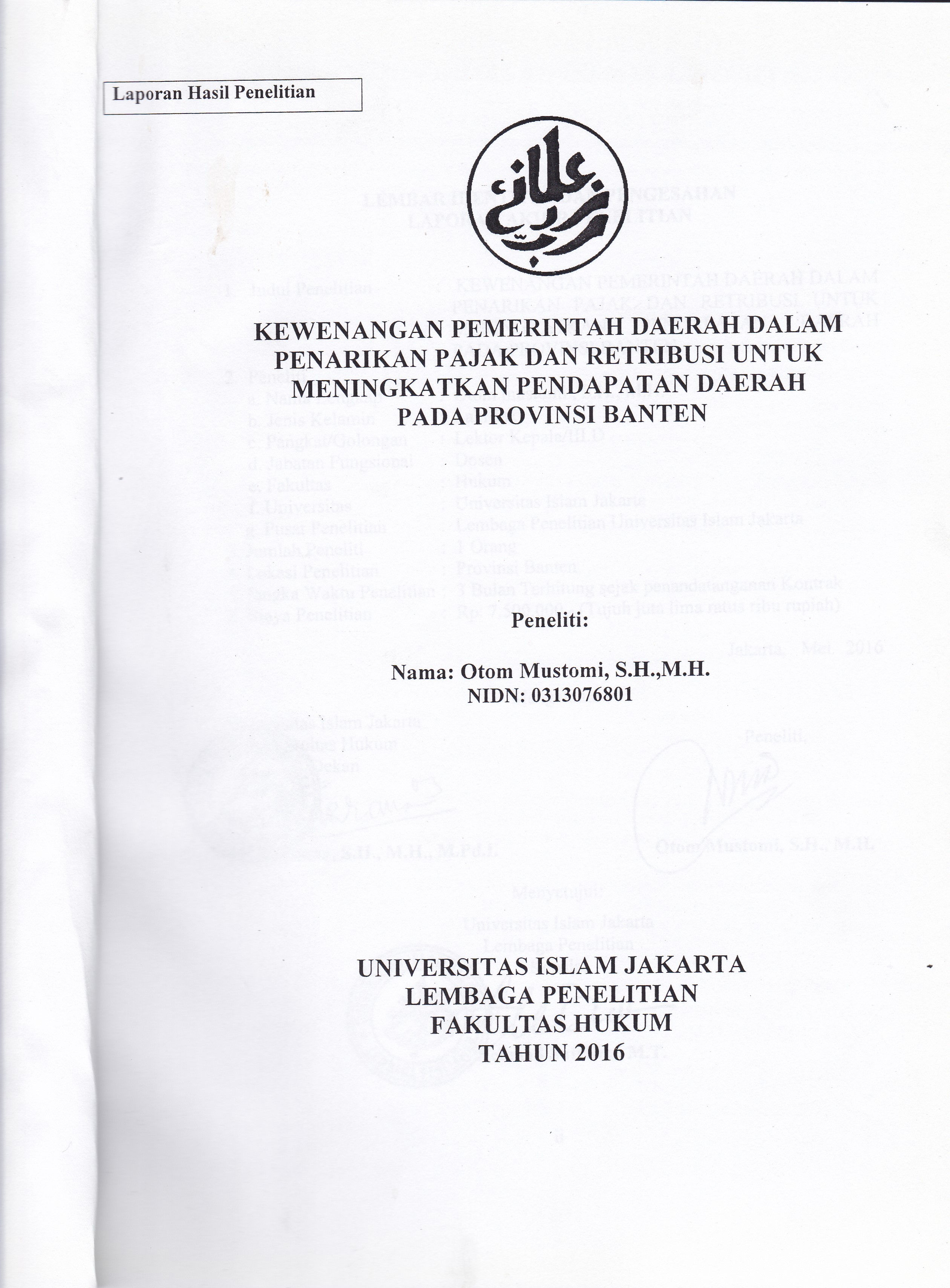 KEWENANGAN PEMERINTAH DAERAH DALAM PENARIKAN PAJAK DAN RETRIBUSI UNTUK MENINGKATKAN PENDAPATAN DAERAH PADA PROVINSI BANTEN