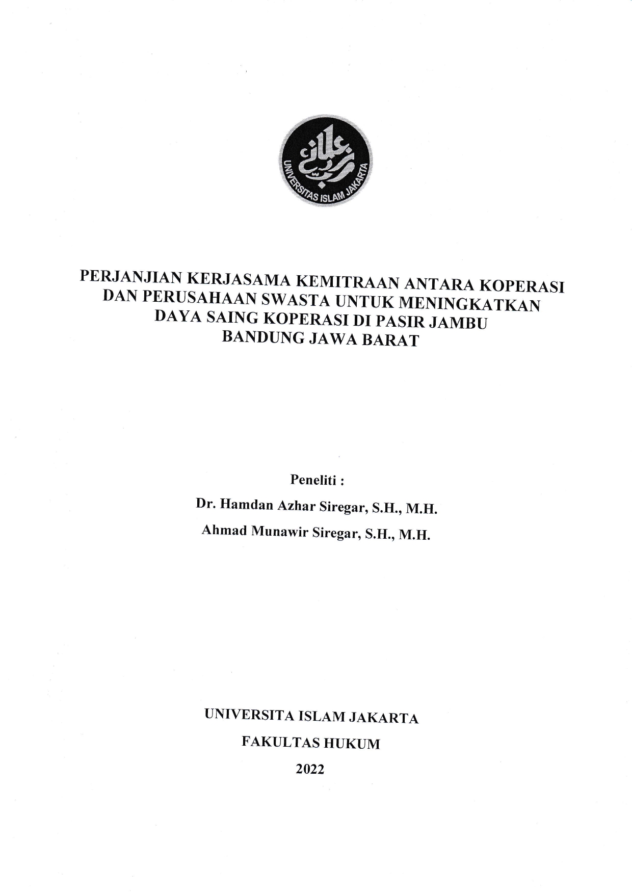 Perjanjian Kerjasama Kemitraan Antara Koperasi Dan Perusahaan Swasta Untuk Mningkatkan Daya Saing Koperasi Di Pasir Jambu Bandung Jawa Barat