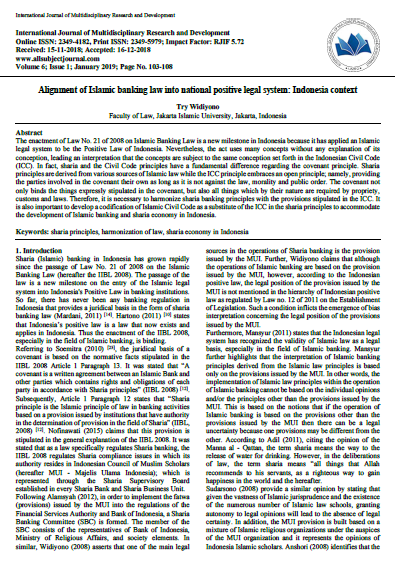 Alignment of Islamic banking law into national positive legal system: Indonesia context