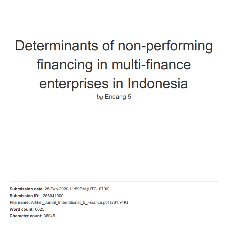 Hasil Cek Plagiat Jurnal Determinants of non-performing financing in multi-finance enterprises in Indonesia