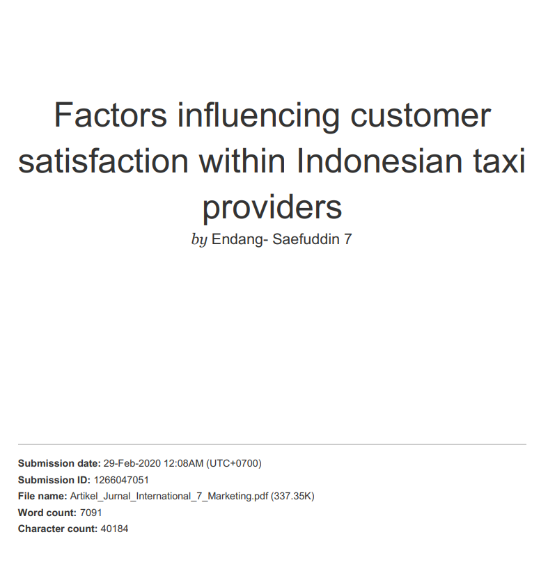 Hasil Cek Plagiat Jurnal Factors influencing customer satisfaction within Indonesian taxi providers