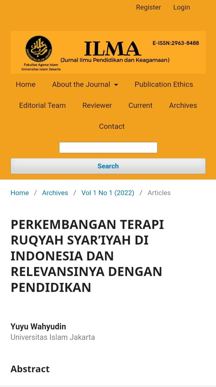 PERKEMBANGAN TERAPI RUQYAH SYARIYAH DI INDONESIA DAN RELEVANSINYA DENGAN PENDIDIKAN