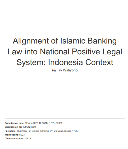 Alignment of Islamic Banking Law into National Positive Legal System: Indonesia Context