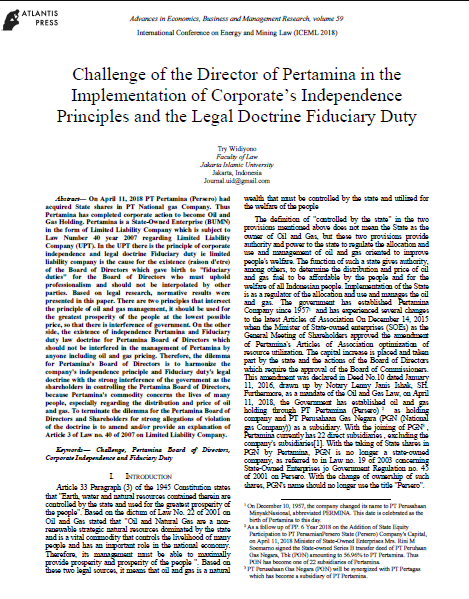 Hasil Plagiat Prosiding Challenge of the Directorof Pertamina intheImplementationof Corporate