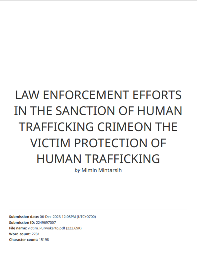 Similarity Check Proceeding LAW ENFORCEMENT EFFORTS IN THE SANCTION OF HUMAN TRAFFICKING CRIMEON THE VICTIM PROTECTION OF HUMAN TRAFFICKING
