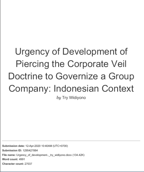 Hasil Plagiat Jurnal Urgency of Development of Piercing the Corporate
