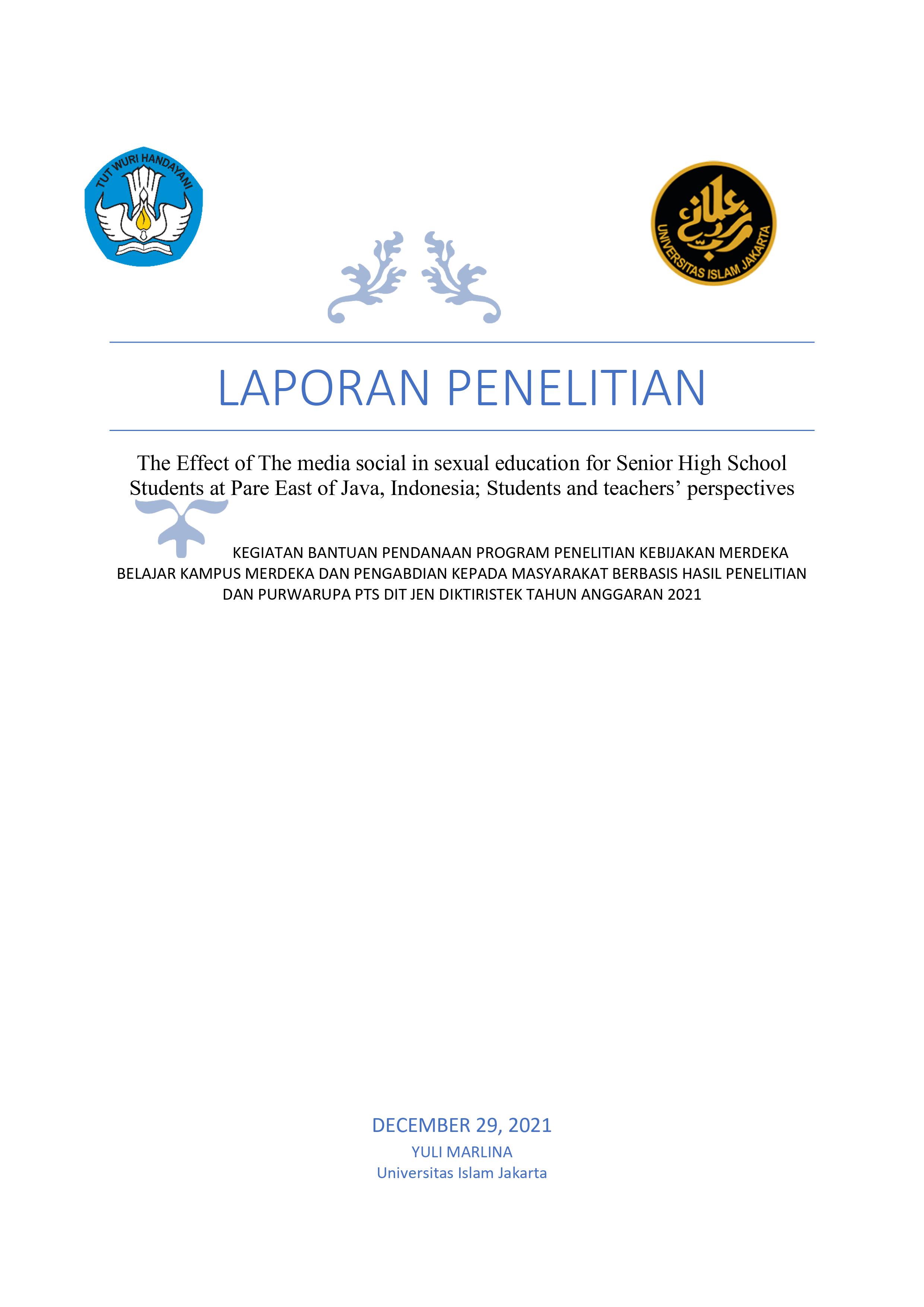 The Effect of The media social in sexual education for Senior High School Students at Pare East of Java, Indonesia; Students and teachers perspectives