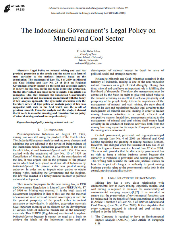 The Indonesian Governments Legal Policy on Mineral and Coal Sector