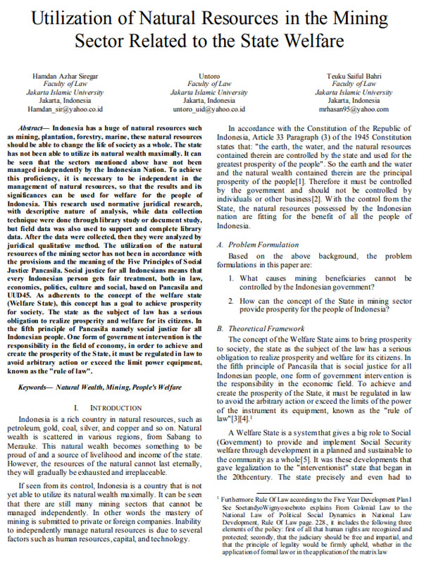 Utilization of Natural Resources in the Mining Sector Related to the State Welfare