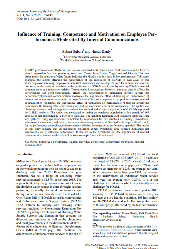 Influence of Training, Competence and Motivation on Employee Performance, Moderated By Internal Communications