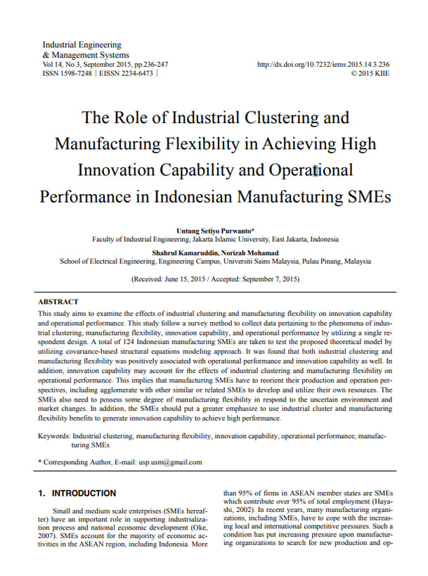 The Role of Industrial Clustering and Manufacturing Flexibility in Achieving High Innovation Capability and Operational Performance in Indonesian Manufacturing SMEs
