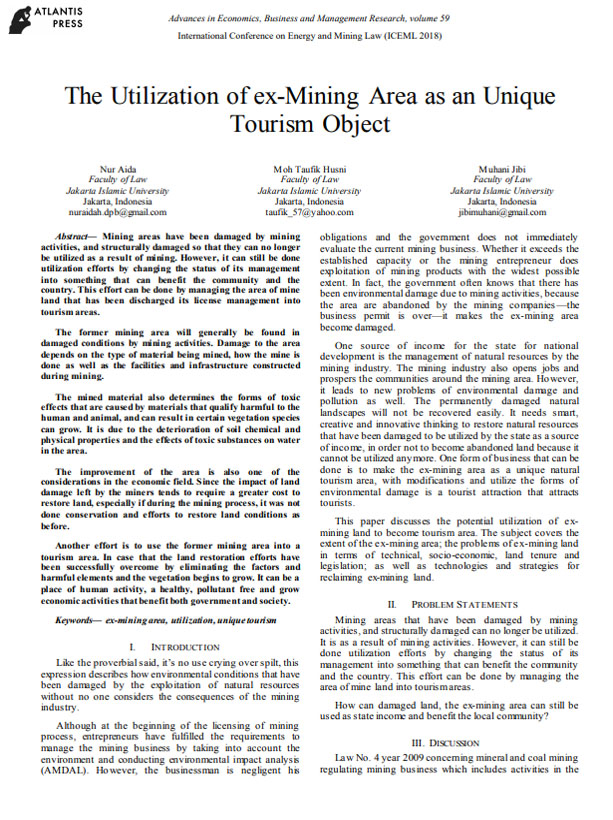 The Utilization of ex-Mining Area as an Unique Tourism Object