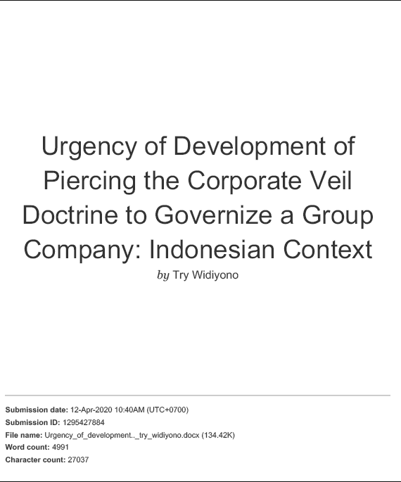 Urgency of development of piercing the corporate veil doctrine to Governize a group company: Indonesian context